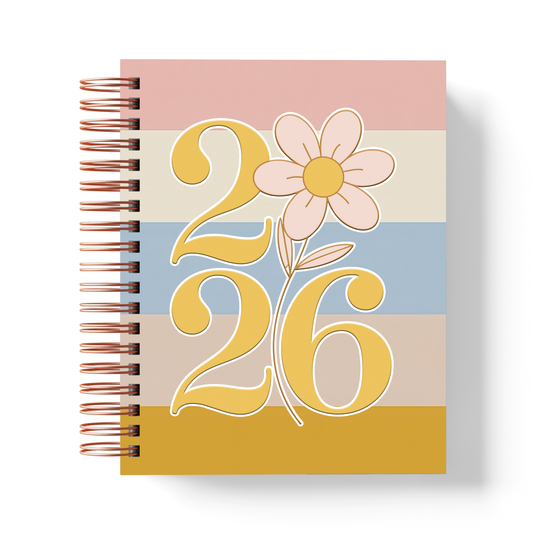 Agenda 2026 Floral Minimalista – 2 días por página con horarios | Media Carta