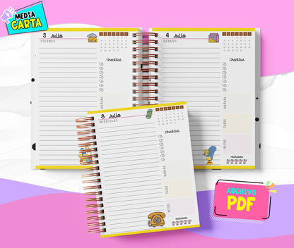 Agenda Diaria 2026 de Simpsons (PDF no editable) – Día por Página – Media Carta 14×21.5 cm – Español