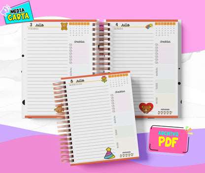 Agenda Diaria 2026 de Rilakkuma (PDF no editable) – Día por Página – Media Carta 14×21.5 cm – Español