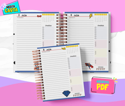 Agenda Diaria 2026 de Superman (PDF no editable) – Día por Página – Media Carta 14×21.5 cm – Español