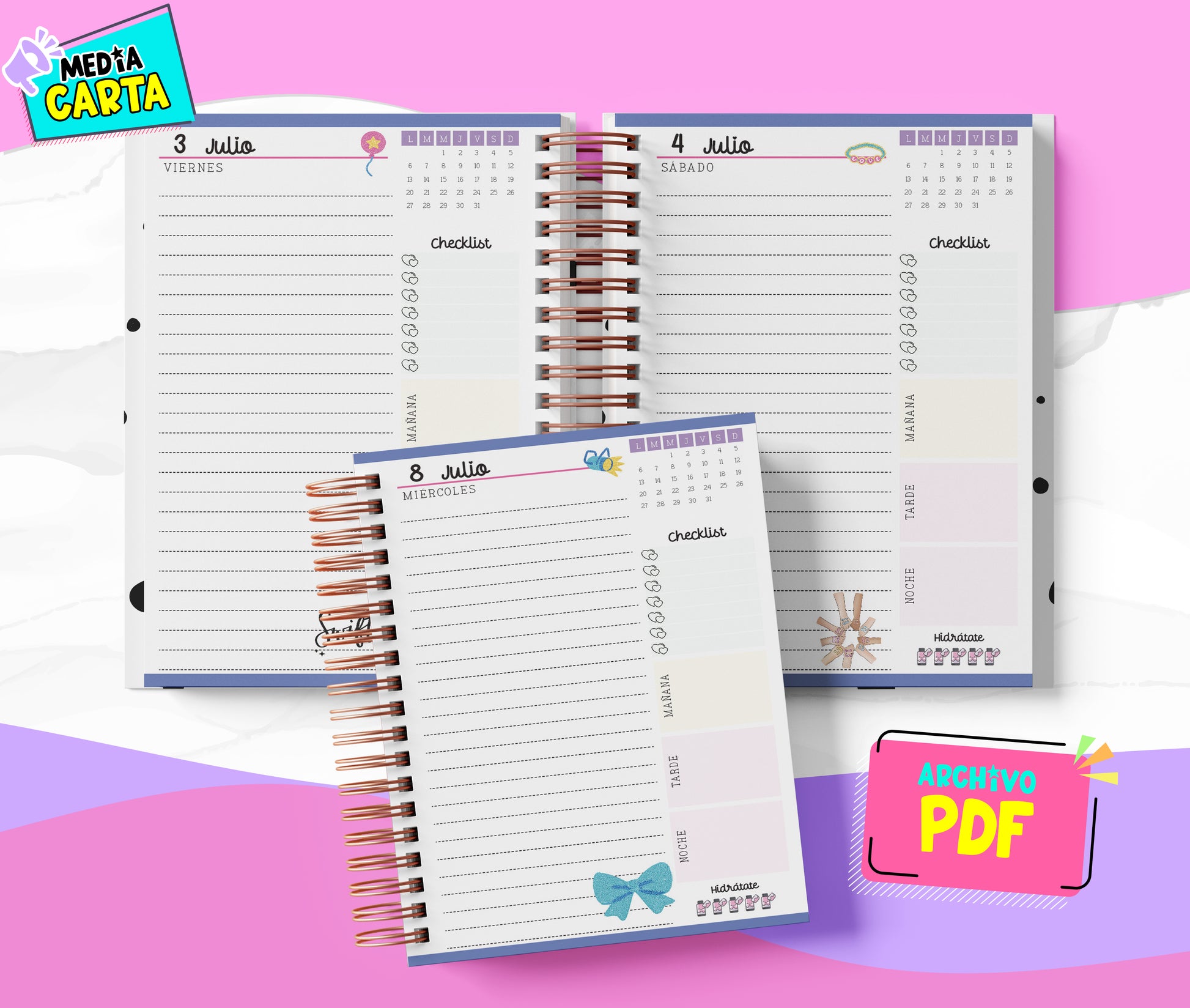 Agenda Diaria 2026 de Taylor Swift (PDF no editable) – Día por Página – Media Carta 14×21.5 cm – Español