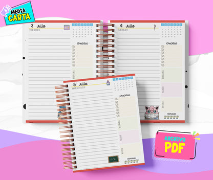 Agenda Diaria 2026 de Pokemon (PDF no editable) – Día por Página – Media Carta 14×21.5 cm – Español