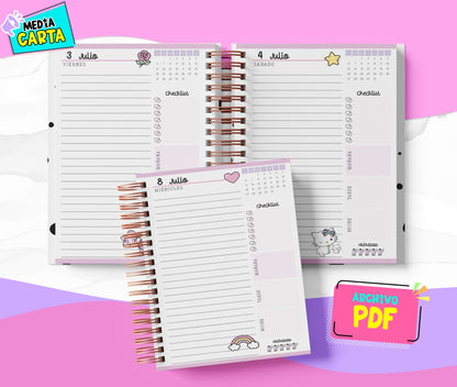 Agenda Diaria 2026 de Charmmy Kitty (PDF no editable) – Día por Página – Media Carta 14×21.5 cm – Español