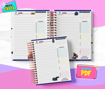 Agenda Diaria 2026 de Spiderman (PDF no editable) – Día por Página – Media Carta 14×21.5 cm – Español