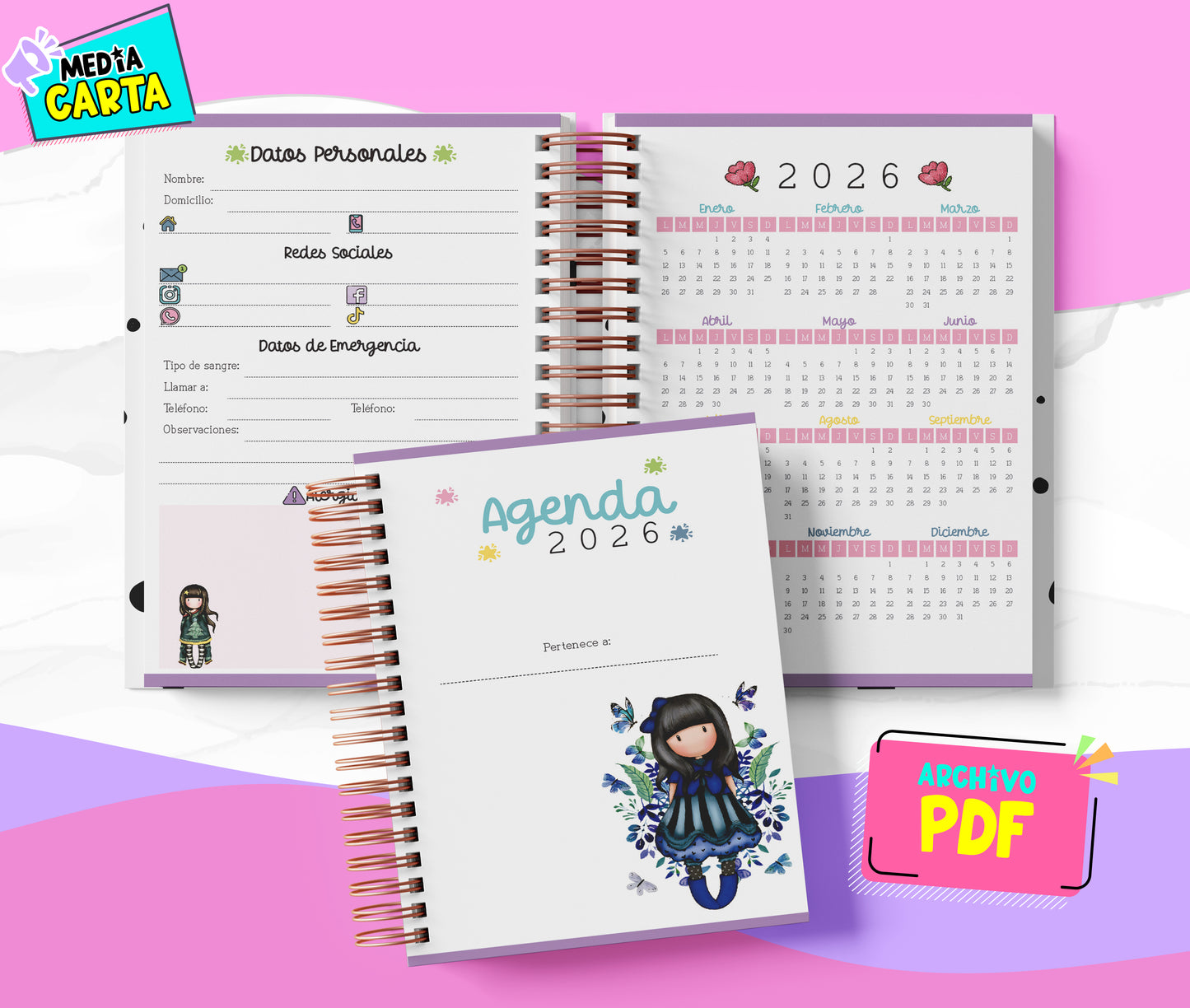 Agenda Diaria 2026 de Gorjuss (PDF no editable) – Día por Página – Media Carta 14×21.5 cm – Español