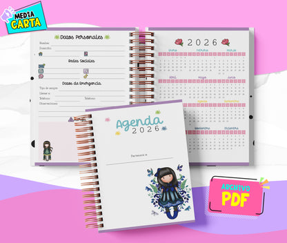 Agenda Diaria 2026 de Gorjuss (PDF no editable) – Día por Página – Media Carta 14×21.5 cm – Español