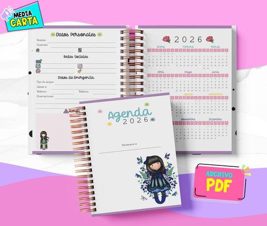 Agenda Diaria 2026 de Gorjuss (PDF no editable) – Día por Página – Media Carta 14×21.5 cm – Español