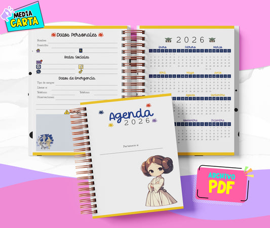 Agenda Diaria 2026 de Starwars (PDF no editable) – Día por Página – Media Carta 14×21.5 cm – Español