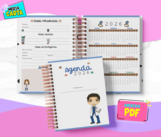 Agenda Diaria 2026 de Greys (PDF no editable) – Día por Página – Media Carta 14×21.5 cm – Español