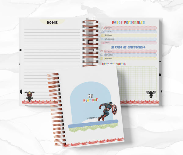 Planner Diario con Horario cada 30 Min - Capitán América
