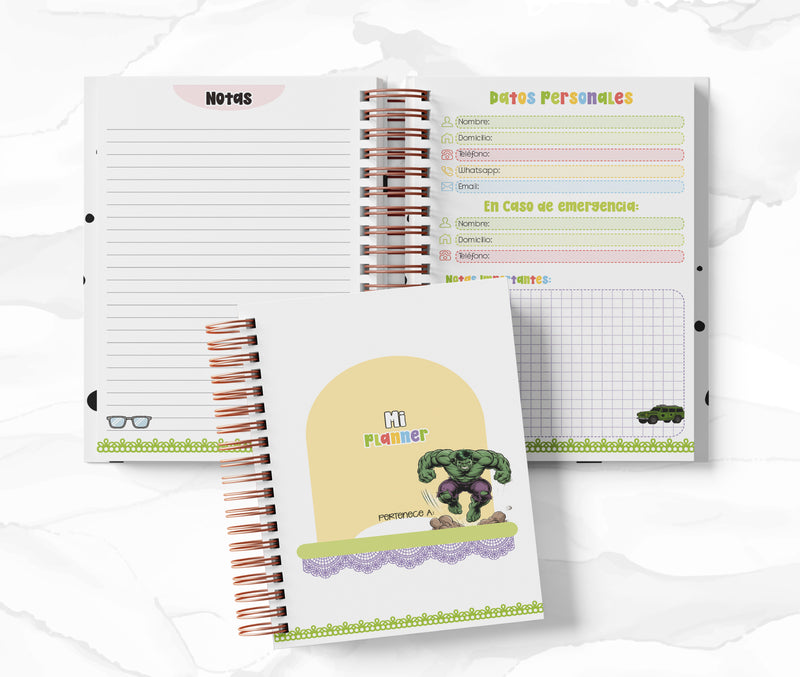 Planner Diario con Horario cada 30 Min - Hulk