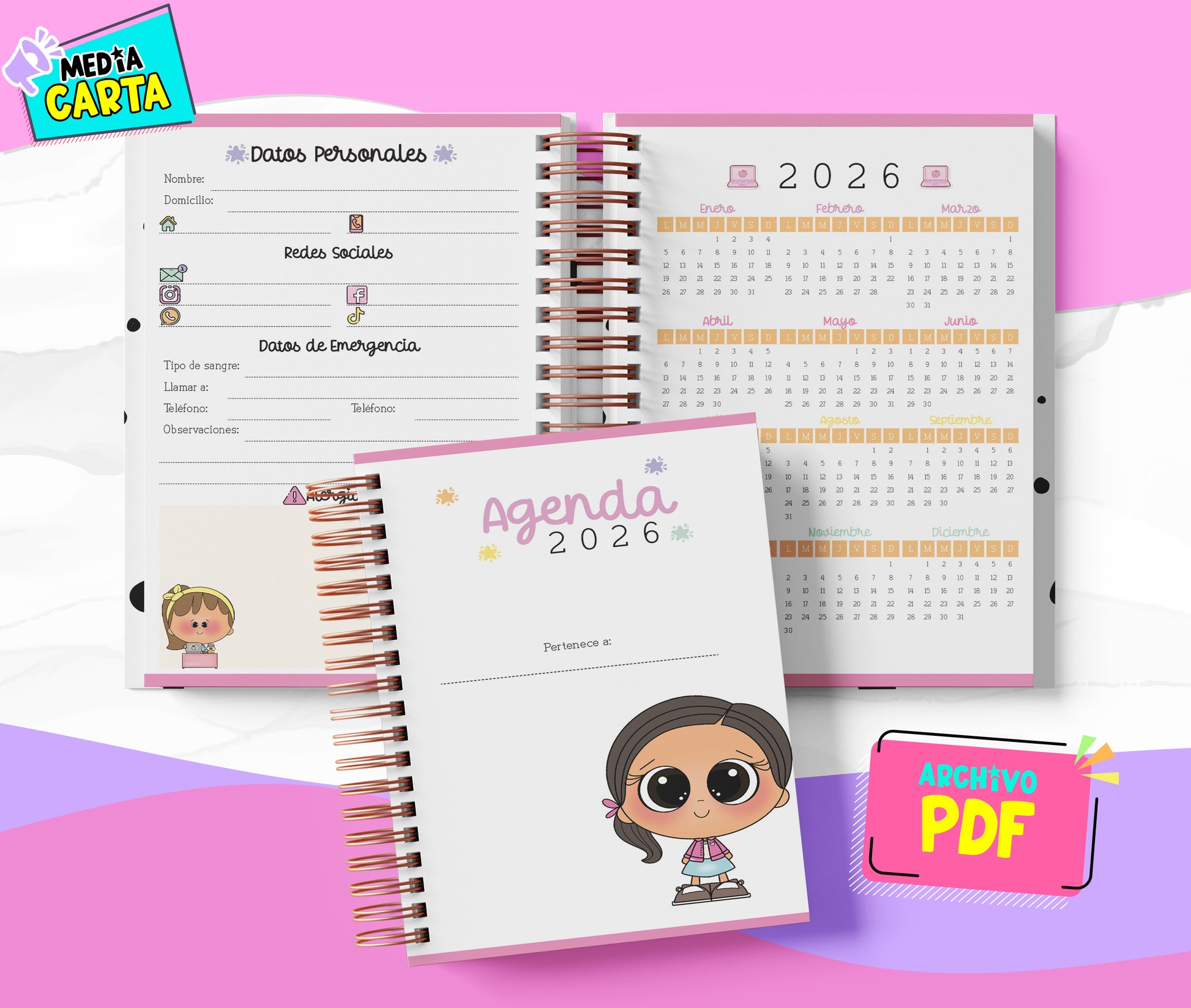 Agenda Diaria 2026 de Star (PDF no editable) – Día por Página – Media Carta 14×21.5 cm – Español