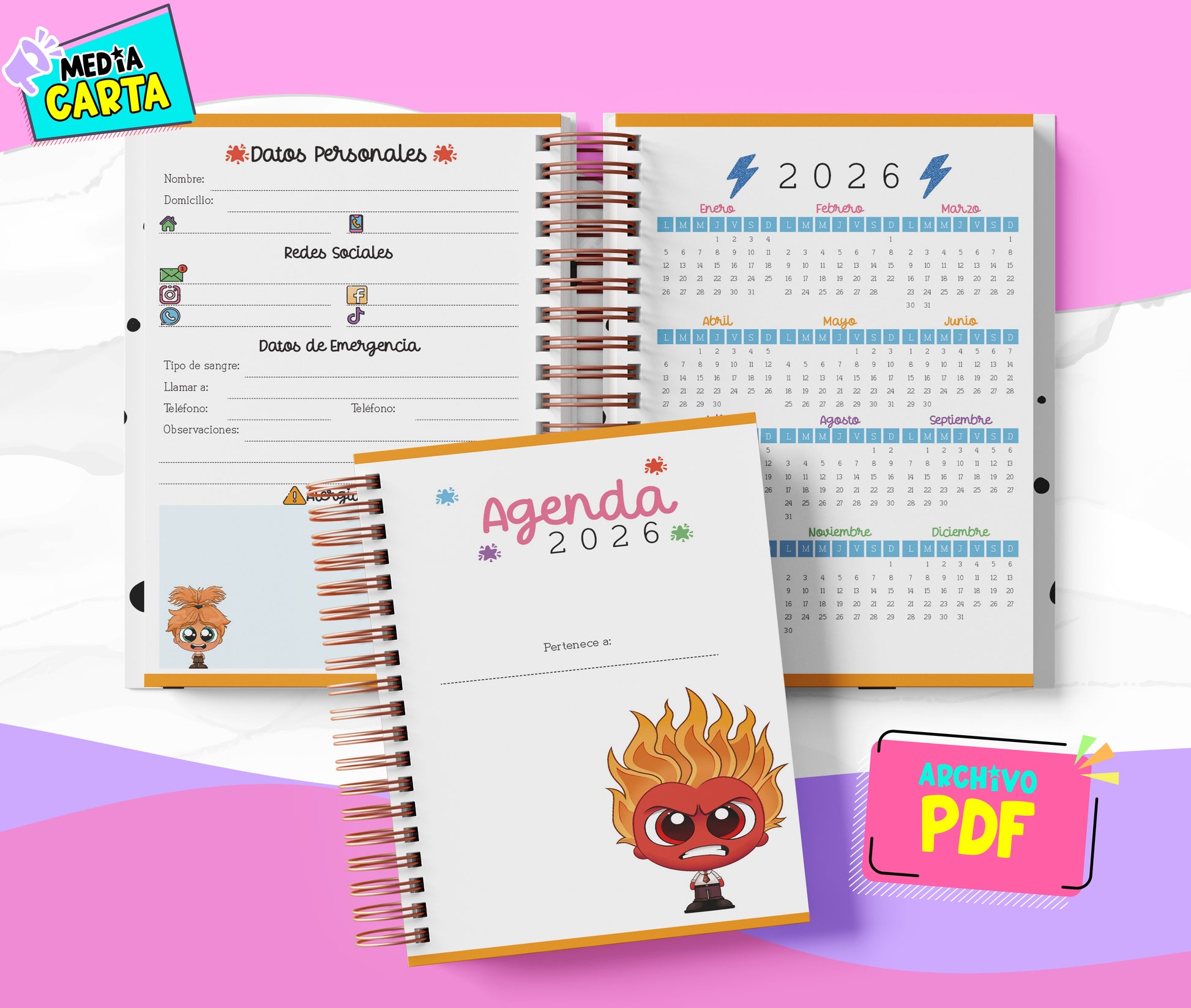 Agenda Diaria 2026 de Intensamente (PDF no editable) – Día por Página – Media Carta 14×21.5 cm – Español