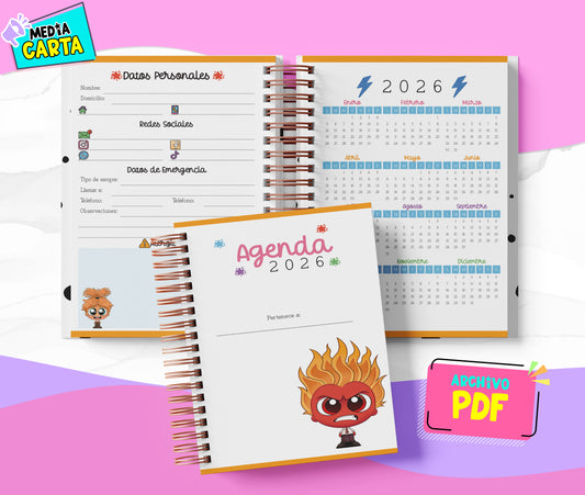 Agenda Diaria 2026 de Intensamente (PDF no editable) – Día por Página – Media Carta 14×21.5 cm – Español