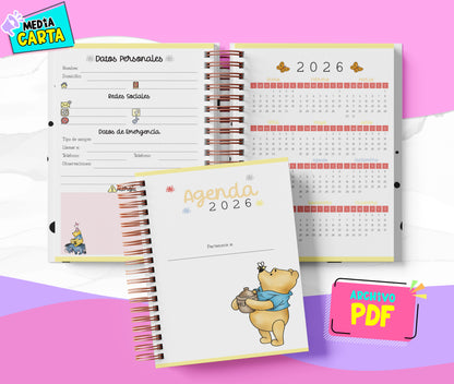 Agenda Diaria 2026 de Winnie (PDF no editable) – Día por Página – Media Carta 14×21.5 cm – Español