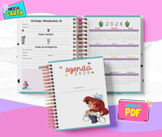 Agenda Diaria 2026 de Ariel (PDF no editable) – Día por Página – Media Carta 14×21.5 cm – Español