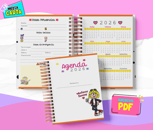 Agenda Diaria 2026 de Lizzie Mcguire (PDF no editable) – Día por Página – Media Carta 14×21.5 cm – Español