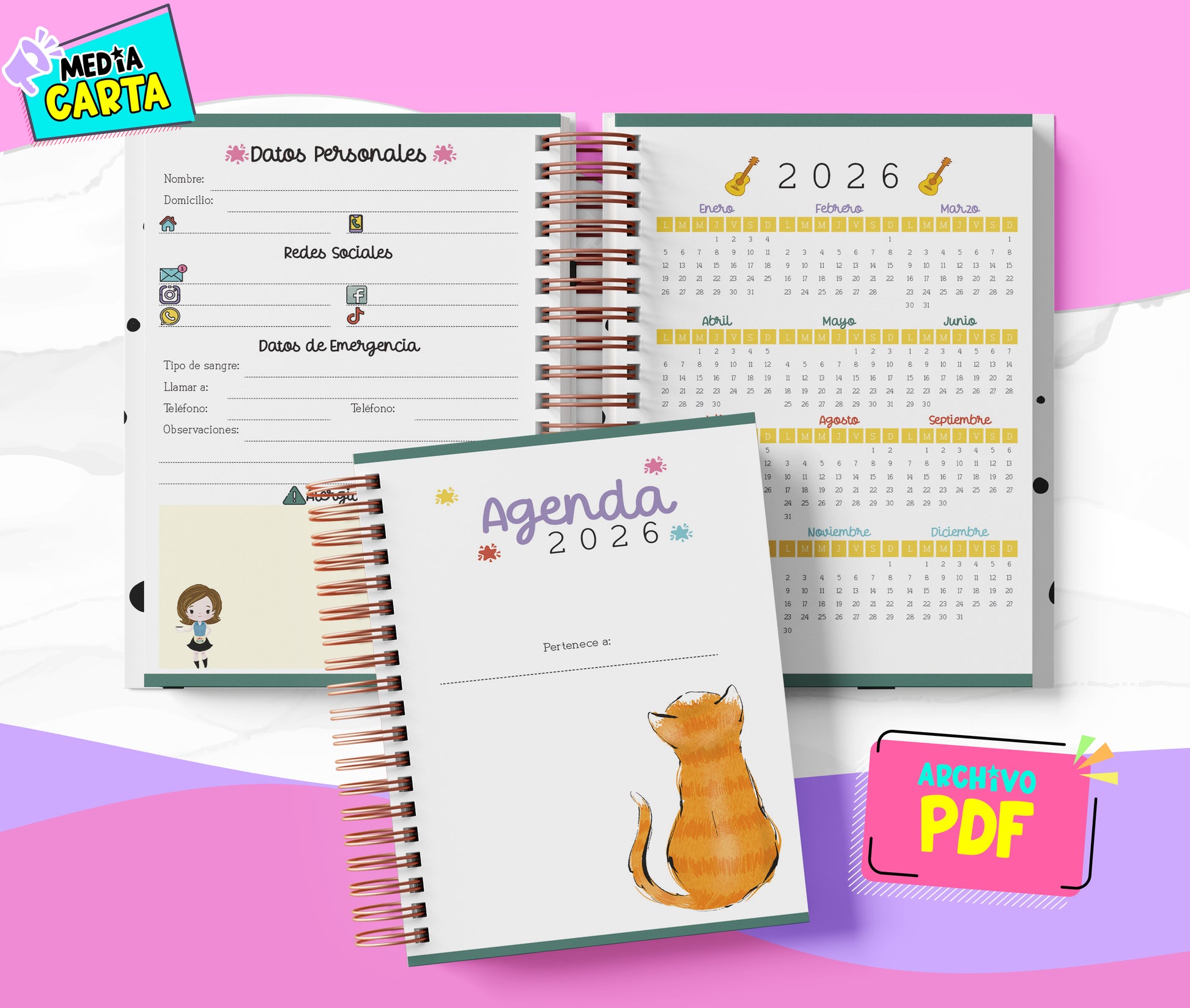 Agenda Diaria 2026 de Friends (PDF no editable) – Día por Página – Media Carta 14×21.5 cm – Español