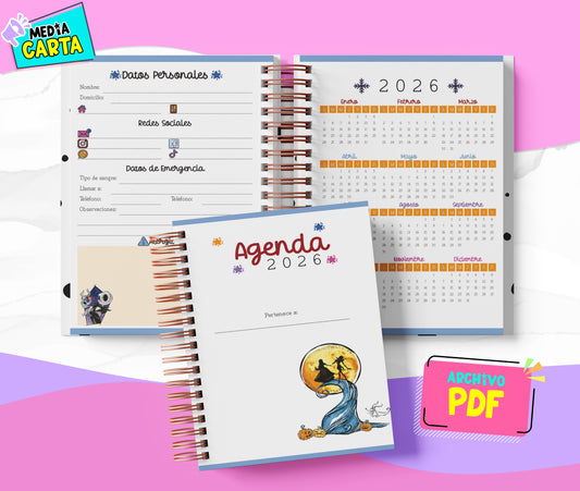 Agenda Diaria 2026 de Jack And Sally (PDF no editable) – Día por Página – Media Carta 14×21.5 cm – Español