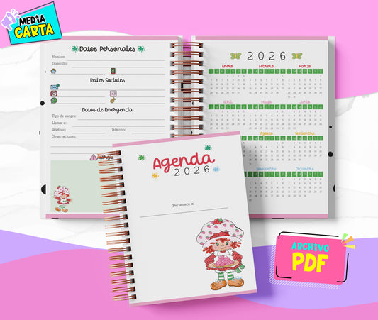 Agenda Diaria 2026 de Rosita Fresita (PDF no editable) – Día por Página – Media Carta 14×21.5 cm – Español