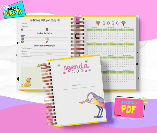 Agenda Diaria 2026 de Up (PDF no editable) – Día por Página – Media Carta 14×21.5 cm – Español