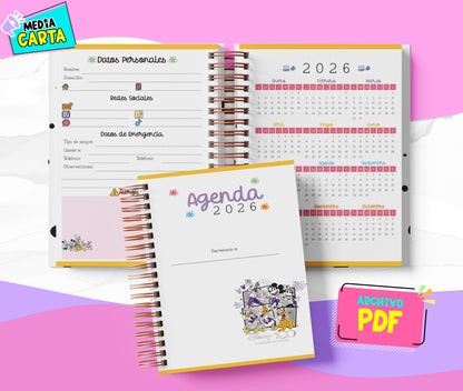 Agenda Diaria 2026 de Disney 100 (PDF no editable) – Día por Página – Media Carta 14×21.5 cm – Español
