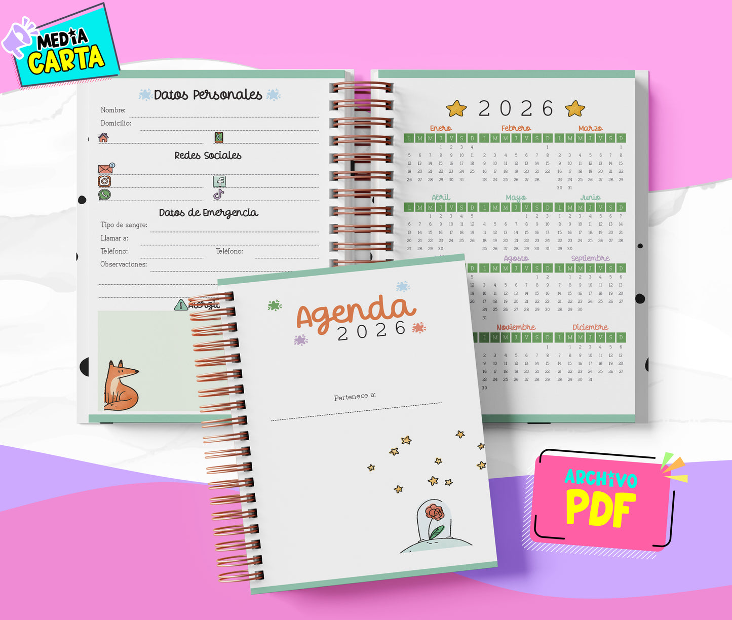 Agenda Diaria 2026 de Principito (PDF no editable) – Día por Página – Media Carta 14×21.5 cm – Español