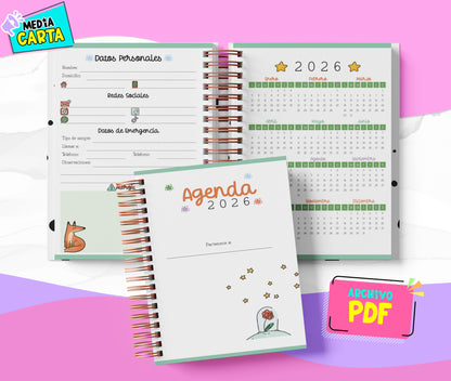 Agenda Diaria 2026 de Principito (PDF no editable) – Día por Página – Media Carta 14×21.5 cm – Español