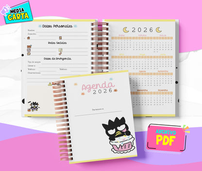 Agenda Diaria 2026 de Batz Maru (PDF no editable) – Día por Página – Media Carta 14×21.5 cm – Español