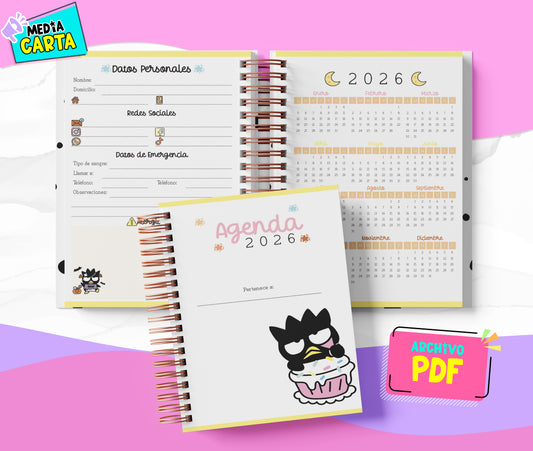 Agenda Diaria 2026 de Batz Maru (PDF no editable) – Día por Página – Media Carta 14×21.5 cm – Español