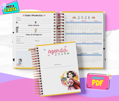 Agenda Diaria 2026 de Kdrama (PDF no editable) – Día por Página – Media Carta 14×21.5 cm – Español