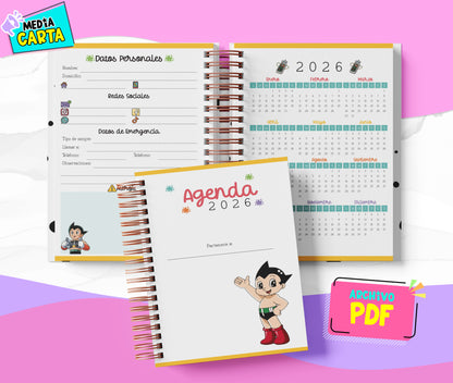 Agenda Diaria 2026 de Astroboy (PDF no editable) – Día por Página – Media Carta 14×21.5 cm – Español