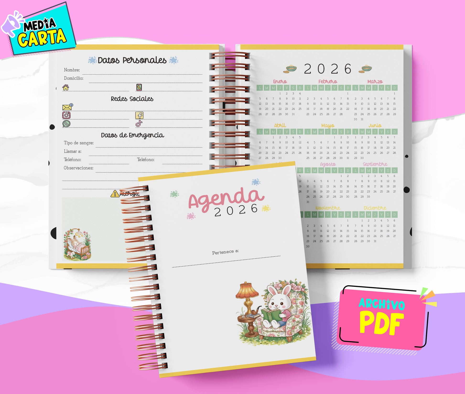 Agenda Diaria 2026 de Ternurines (PDF no editable) – Día por Página – Media Carta 14×21.5 cm – Español