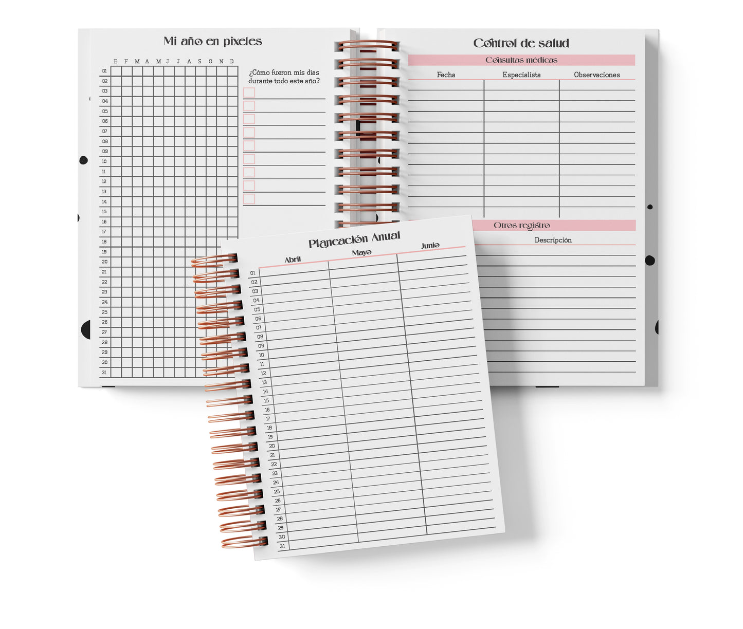 Agenda Semanal Digital 2026–2027 en Español • Formato Vertical • Minimalista Rosa • Media Carta 14×21.5 cm / 5.5×8.5 in • PDF 224 páginas