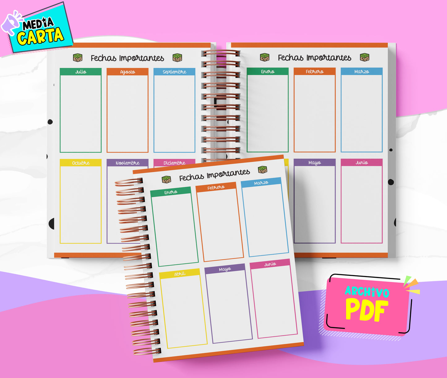 Agenda Diaria 2026 de Minecraft (PDF no editable) – Día por Página – Media Carta 14×21.5 cm – Español