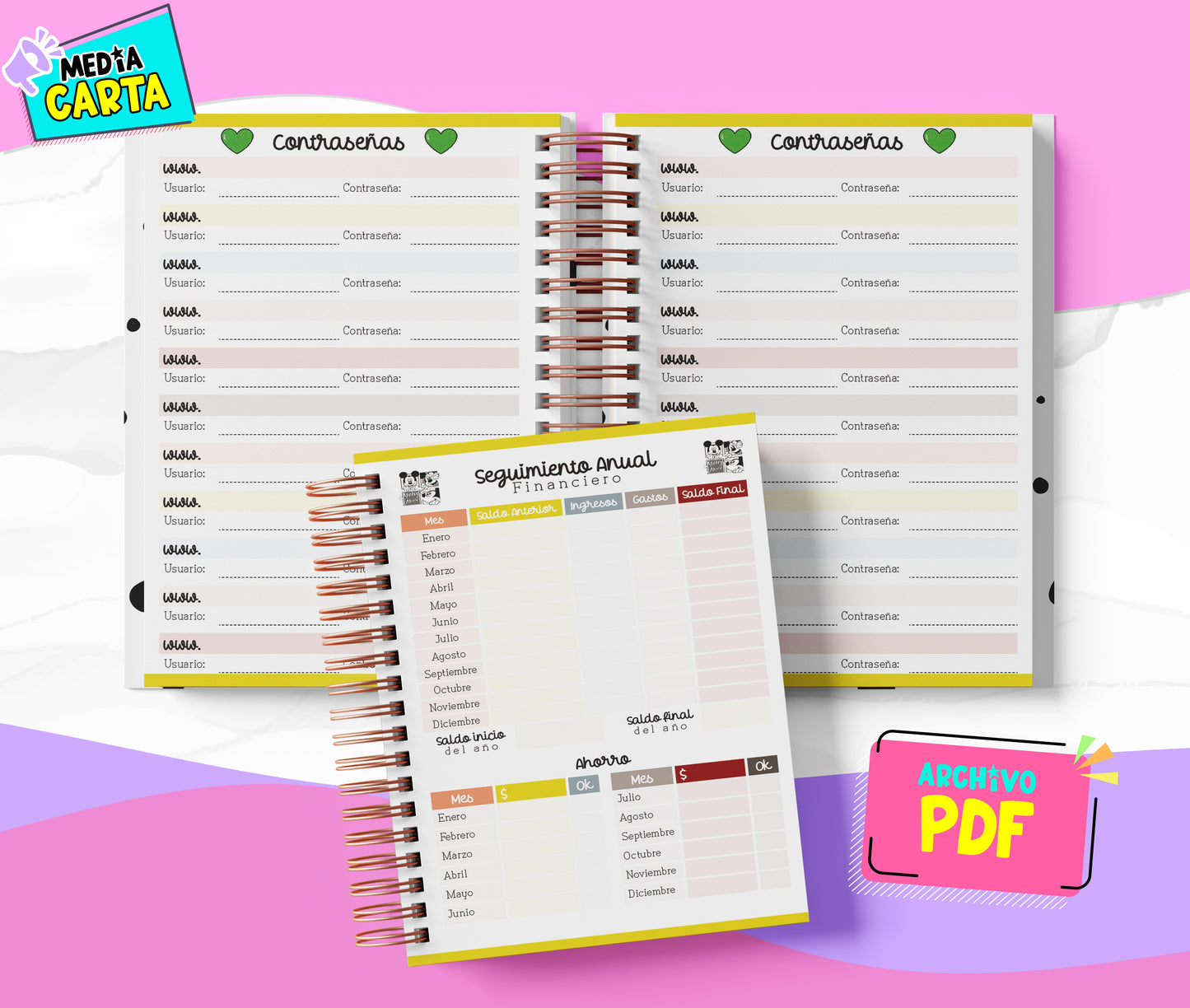 Agenda Diaria 2026 de Mickey (PDF no editable) – Día por Página – Media Carta 14×21.5 cm – Español