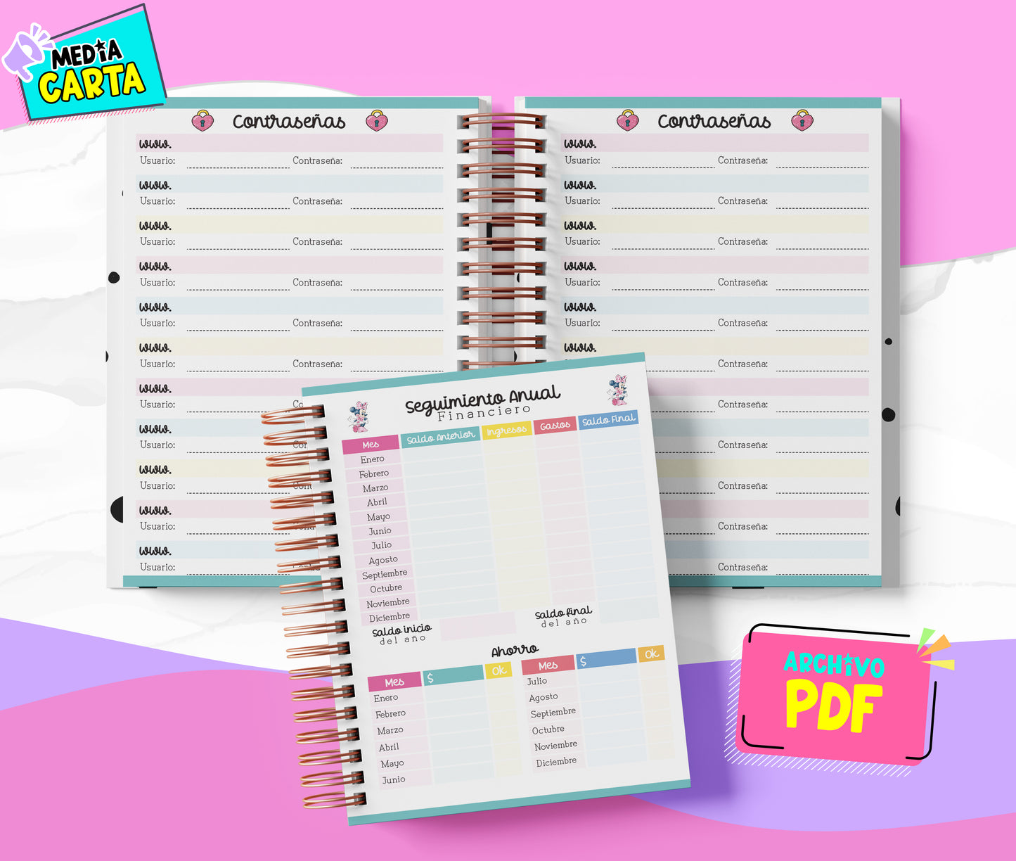 Agenda Diaria 2026 de Minnie (PDF no editable) – Día por Página – Media Carta 14×21.5 cm – Español