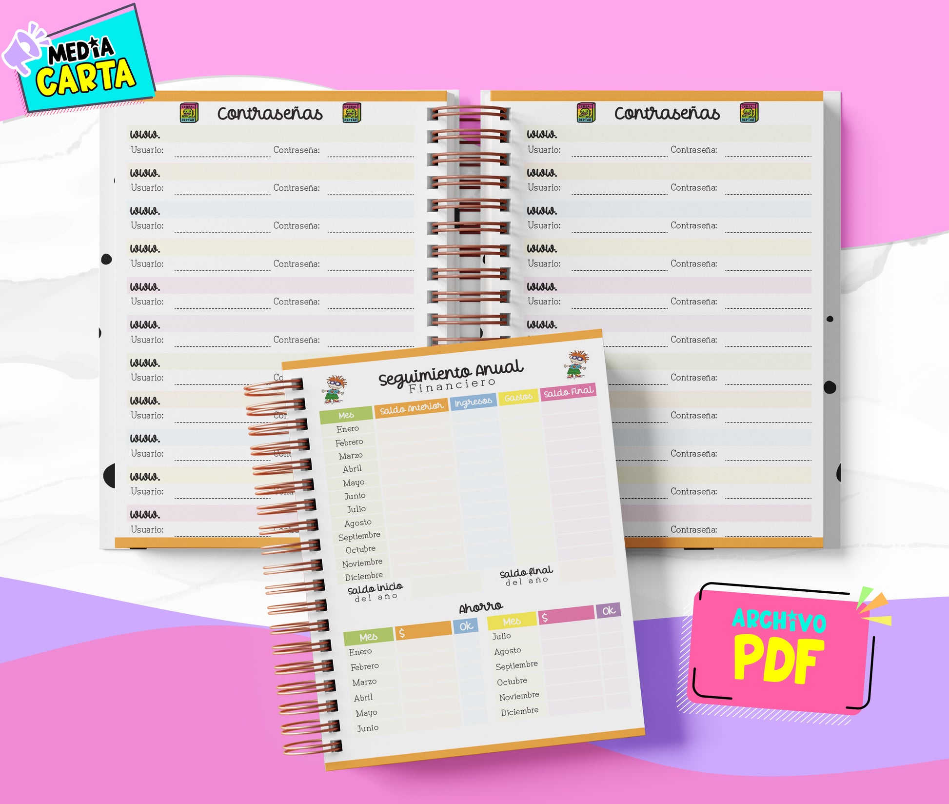 Agenda Diaria 2026 de Rugrats (PDF no editable) – Día por Página – Media Carta 14×21.5 cm – Español