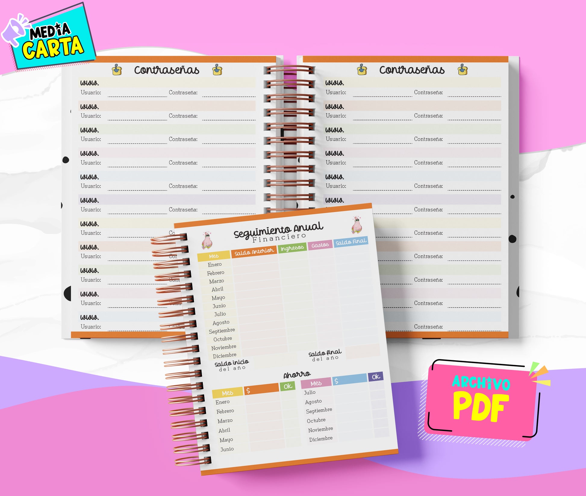 Agenda Diaria 2026 de Bob Esponja (PDF no editable) – Día por Página – Media Carta 14×21.5 cm – Español