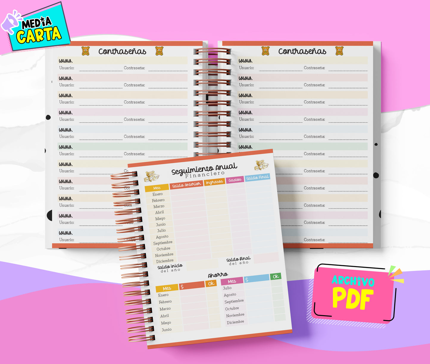 Agenda Diaria 2026 de Rilakkuma (PDF no editable) – Día por Página – Media Carta 14×21.5 cm – Español