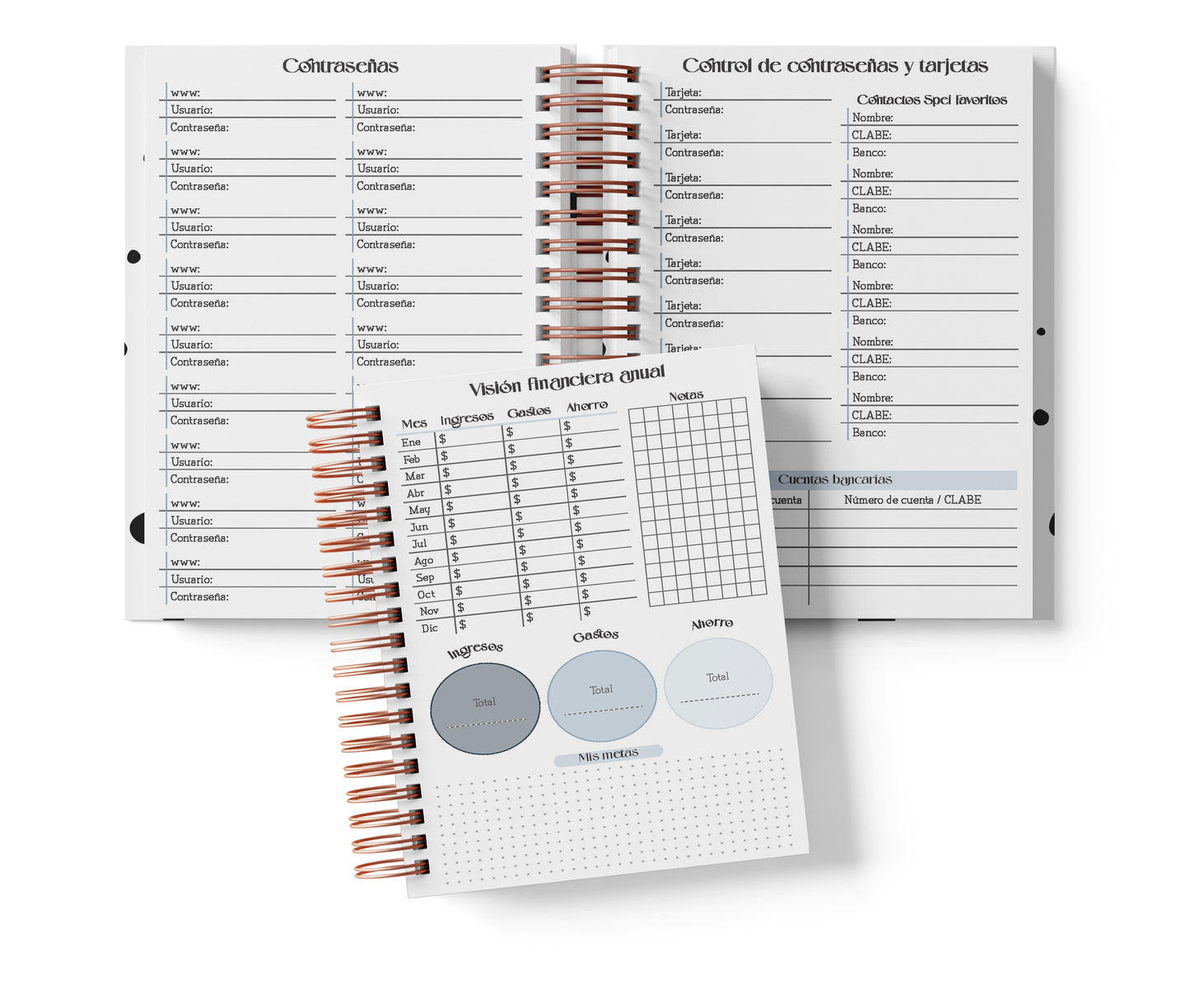 Agenda Semanal Digital 2026–2027 en Español • Formato Horizontal • Minimalista Azul • Media Carta 14×21.5 cm / 5.5×8.5 in • PDF 224 páginas