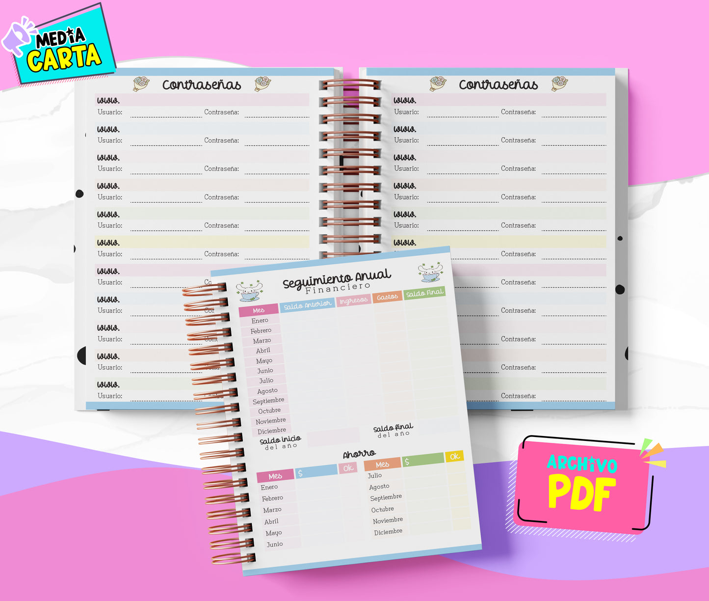 Agenda Diaria 2026 de Cinnamoroll (PDF no editable) – Día por Página – Media Carta 14×21.5 cm – Español