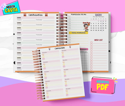 Agenda Diaria 2026 de Betty Boop (PDF no editable) – Día por Página – Media Carta 14×21.5 cm – Español