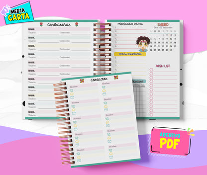 Agenda Diaria 2026 de Frida (PDF no editable) – Día por Página – Media Carta 14×21.5 cm – Español