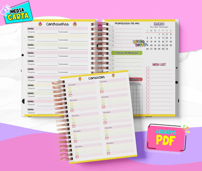 Agenda Diaria 2026 de Kitty (PDF no editable) – Día por Página – Media Carta 14×21.5 cm – Español