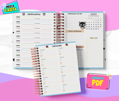 Agenda Diaria 2026 de Chococat (PDF no editable) – Día por Página – Media Carta 14×21.5 cm – Español