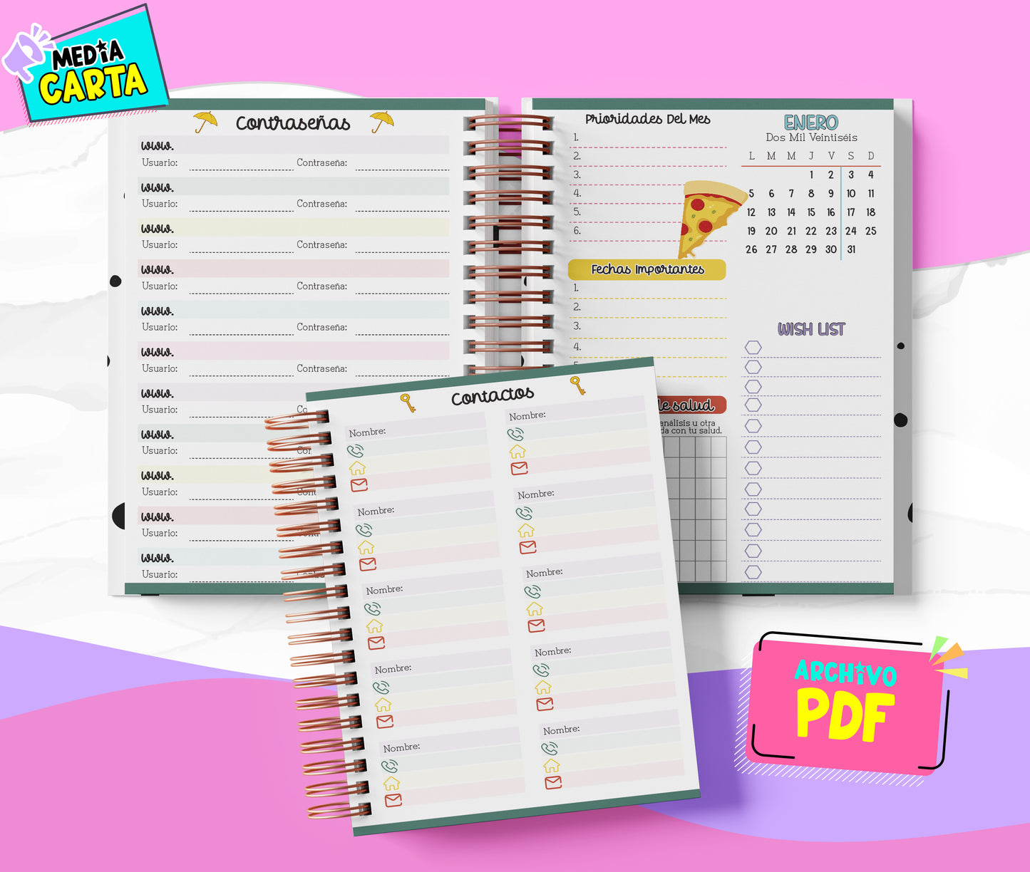 Agenda Diaria 2026 de Friends (PDF no editable) – Día por Página – Media Carta 14×21.5 cm – Español