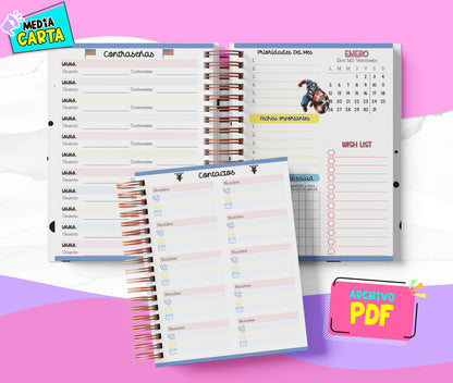 Agenda Diaria 2026 de Capitan America (PDF no editable) – Día por Página – Media Carta 14×21.5 cm – Español