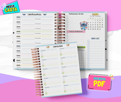Agenda Diaria 2026 de Stitch (PDF no editable) – Día por Página – Media Carta 14×21.5 cm – Español