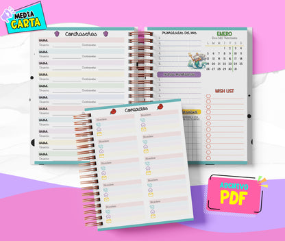 Agenda Diaria 2026 de Ariel (PDF no editable) – Día por Página – Media Carta 14×21.5 cm – Español